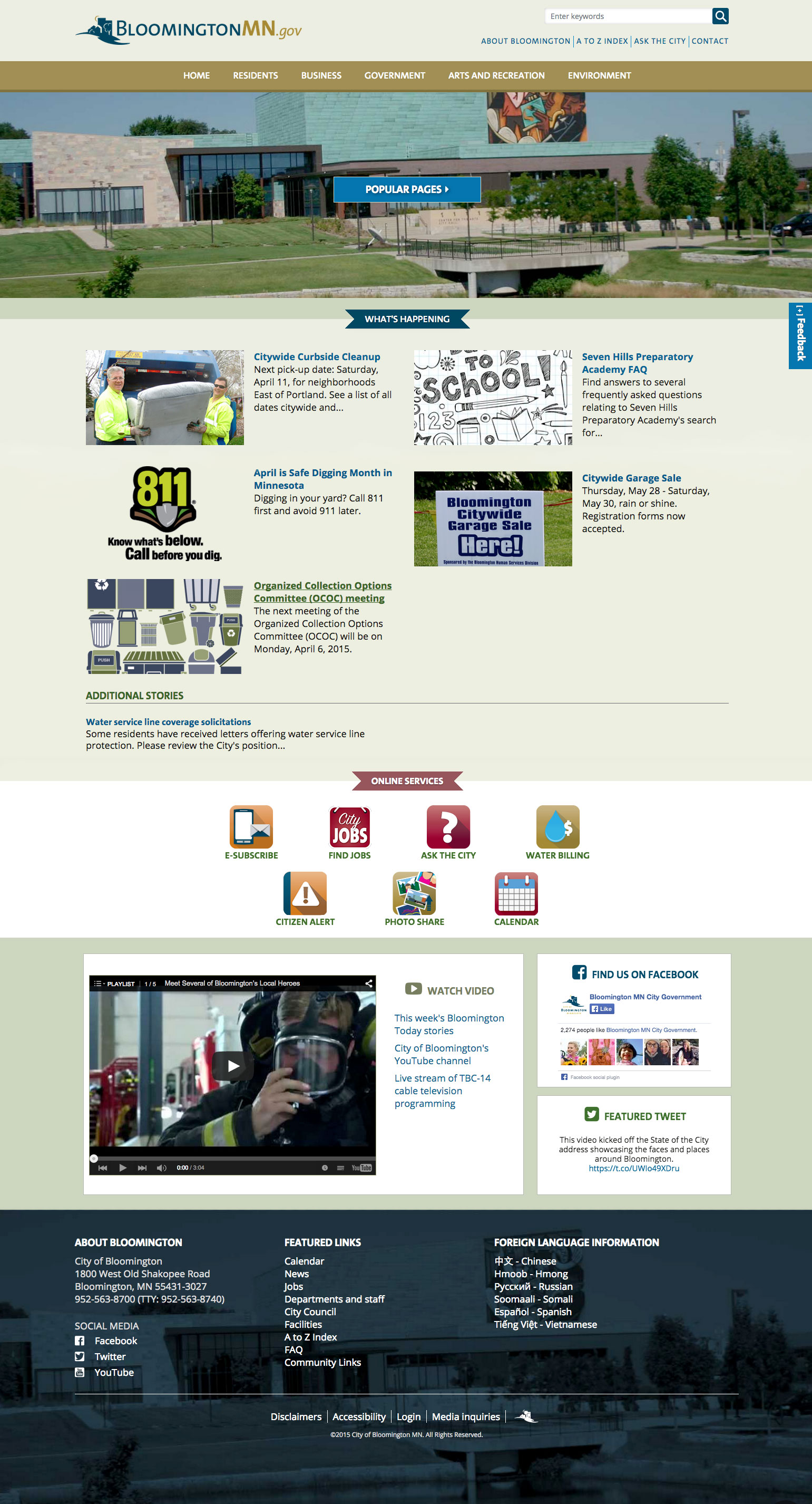 city of Bloomington website homepage