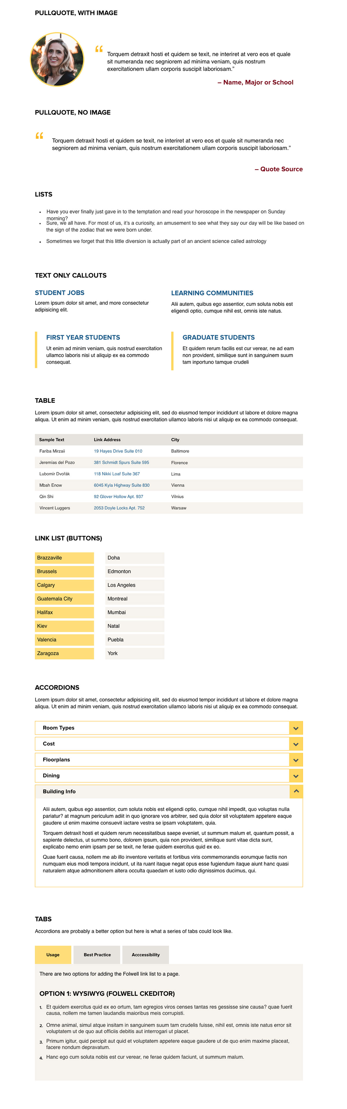 sample family of components designed for the website