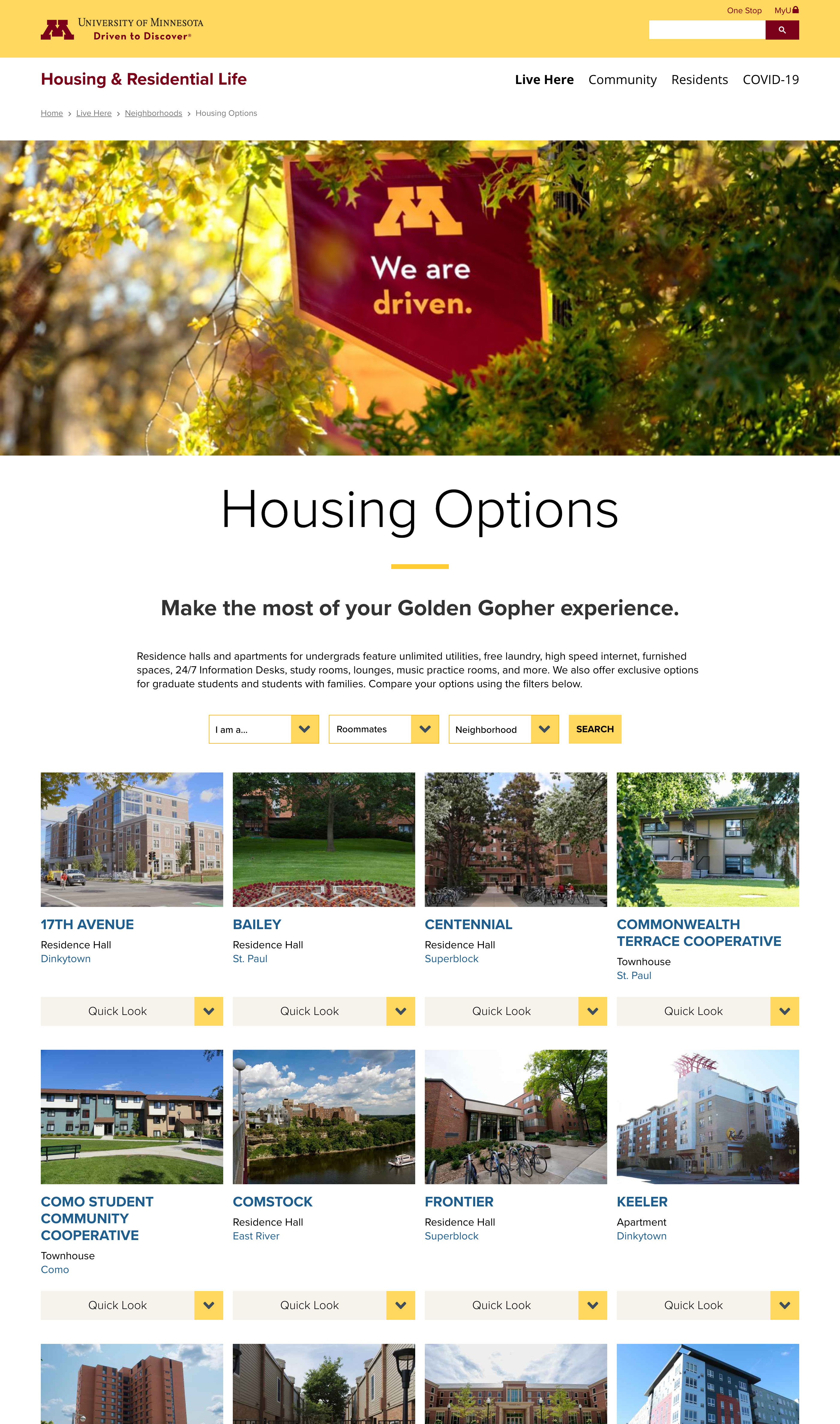 screenshot of the campus housing selector online