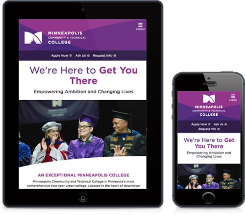 screenshots from minneapolis college website on tablet and smartphone