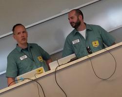 Dan and Adam at the front of the room, giving their talk about Drupal 8 layout