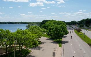 City of Madison, photo of trees and water alongside road