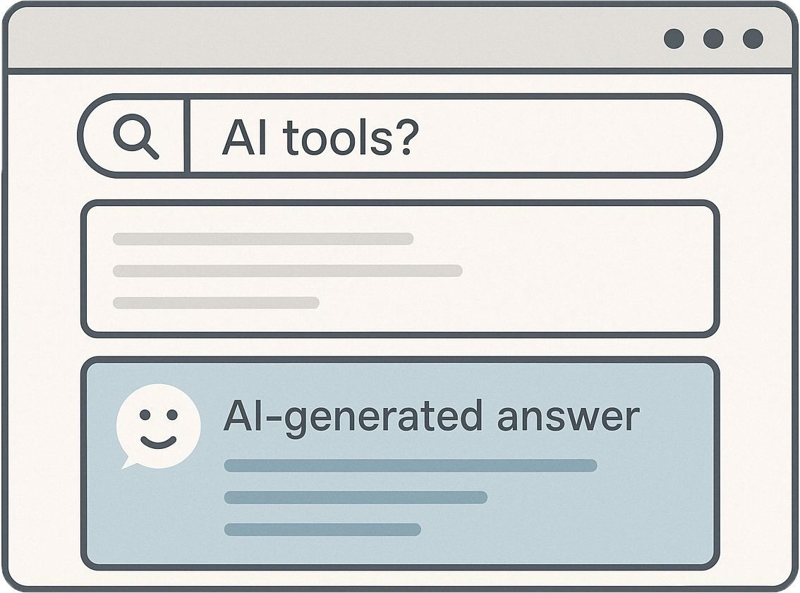 sketch of text entered in a search bar with "AI generated answer" positioned directly below it