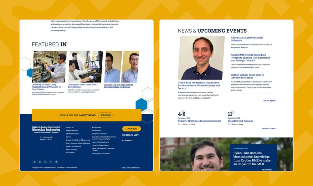 screenshot of BME web pages