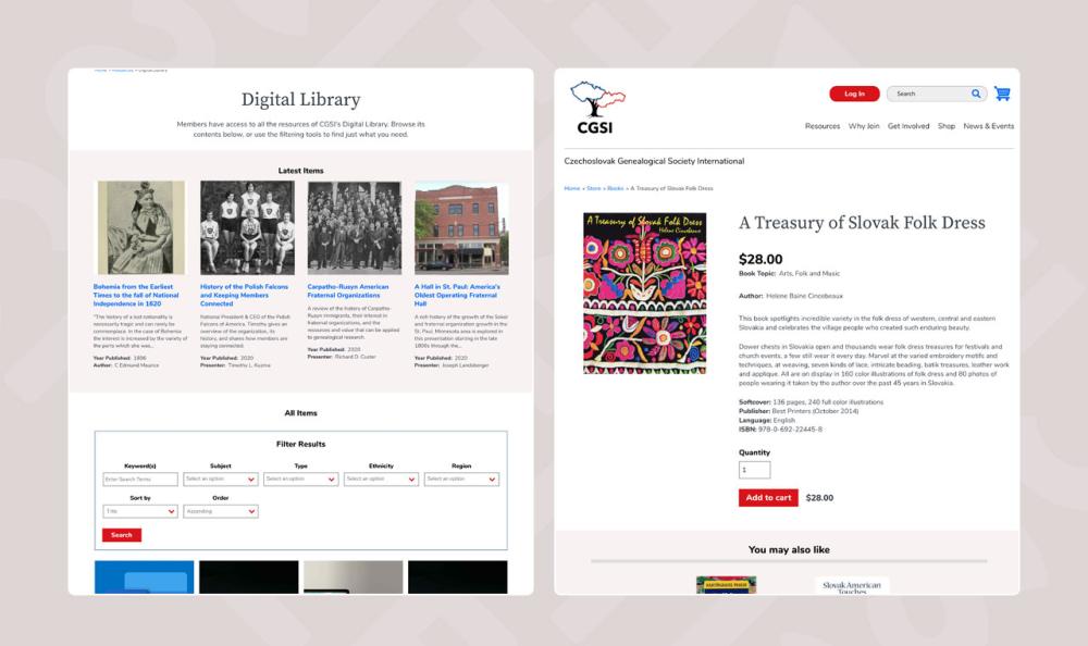 screenshot of CGSI website pages