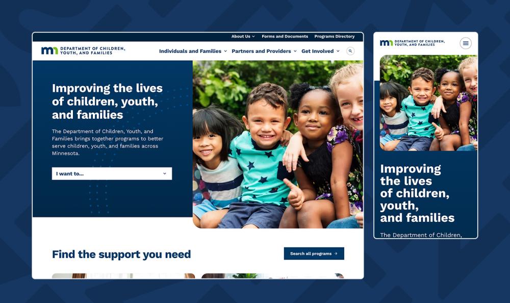 screenshots of DCYF homepage