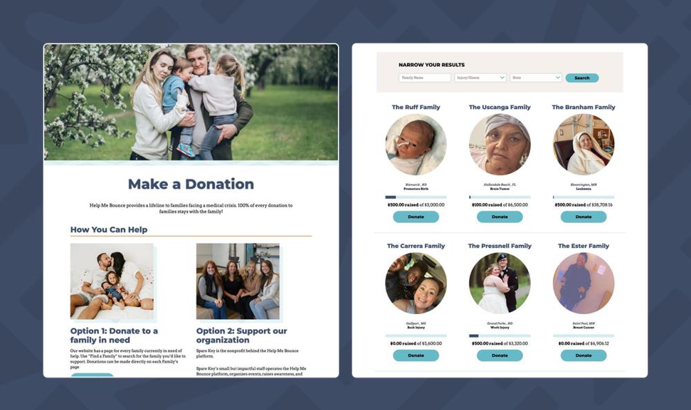 screenshot of web pages from Help Me Bounce website