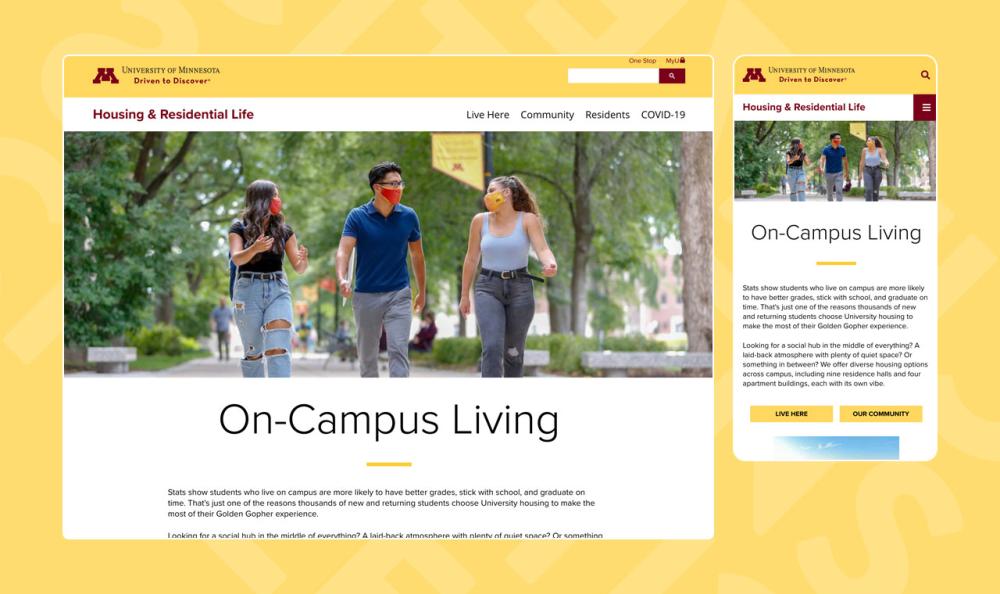 screenshot of webpages from UMN Housing site