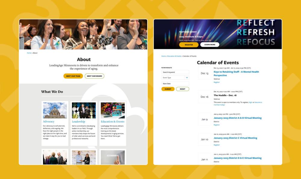 screenshots of LeadingAge website