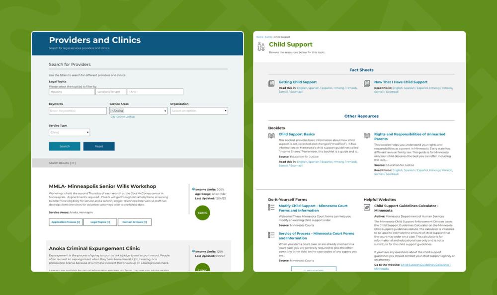 screenshot of lawhelp website pages