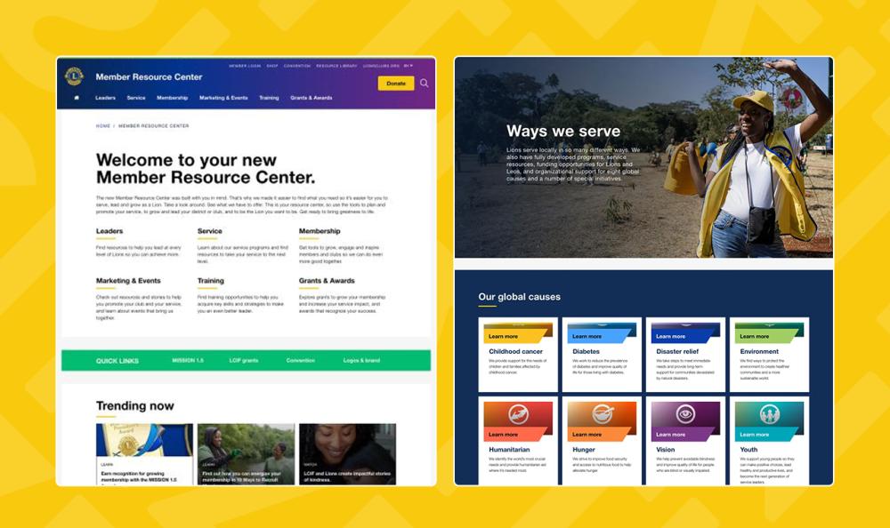 screenshots of Lions Clubs webpages