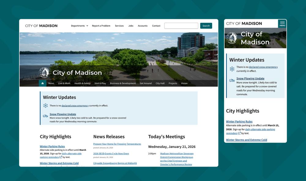 screenshots of City of Madison website