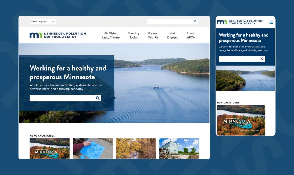 screenshot of MPCA homepage on desktop and mobile screens