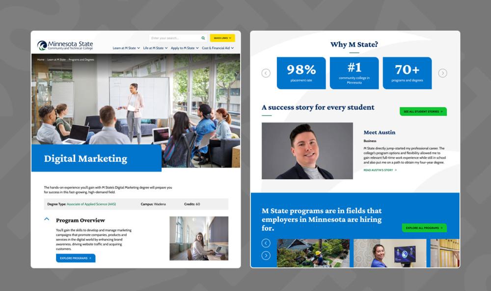 screenshot of Mstate website pages