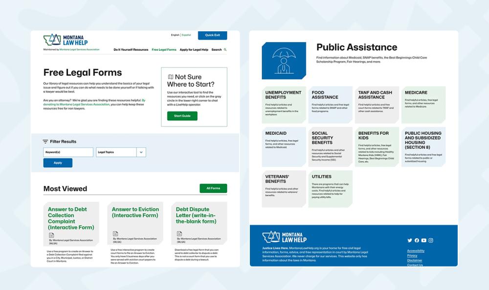 screenshot of web pages from Montana Law Help website