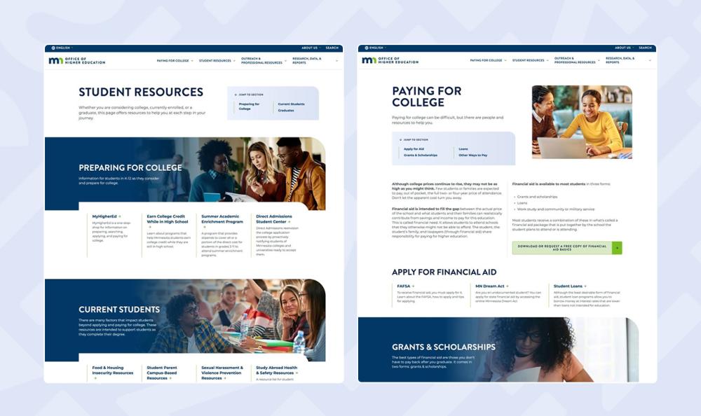 screenshot of OHE web pages