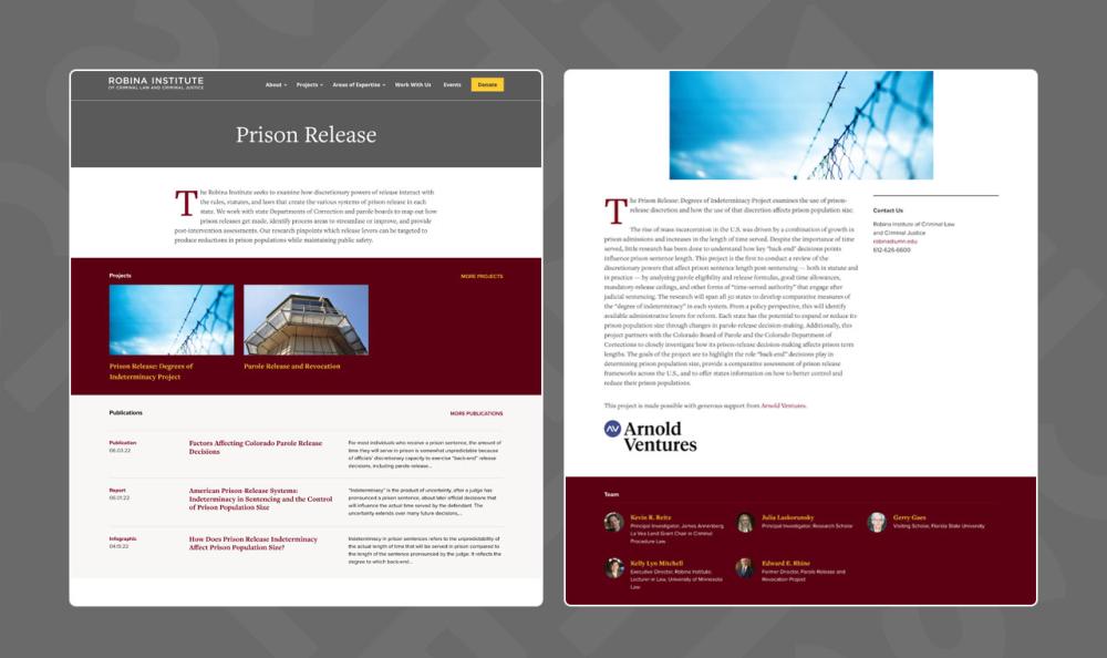 screenshots of Robina website