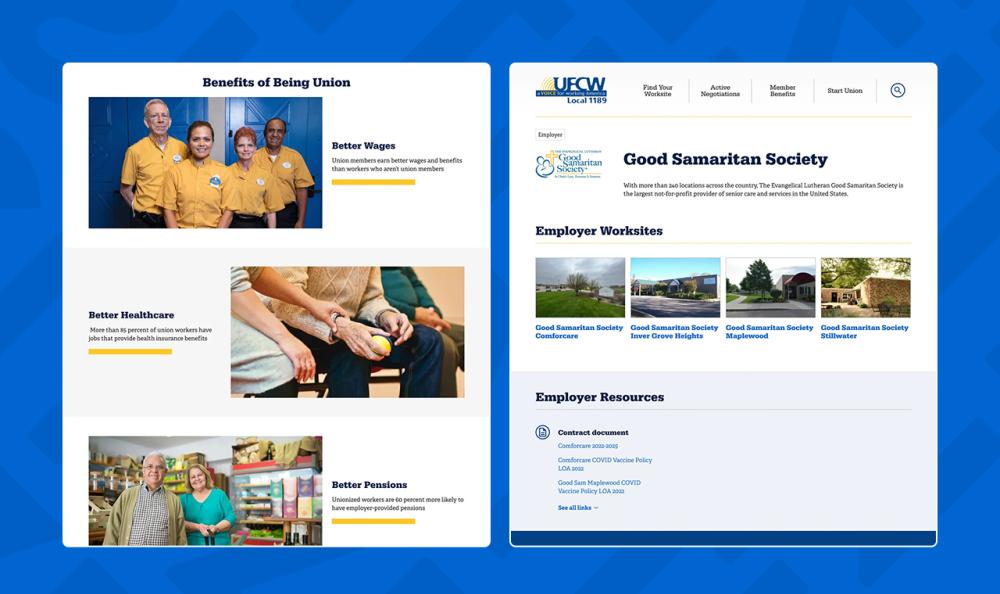 screenshot of web pages from UFCW website