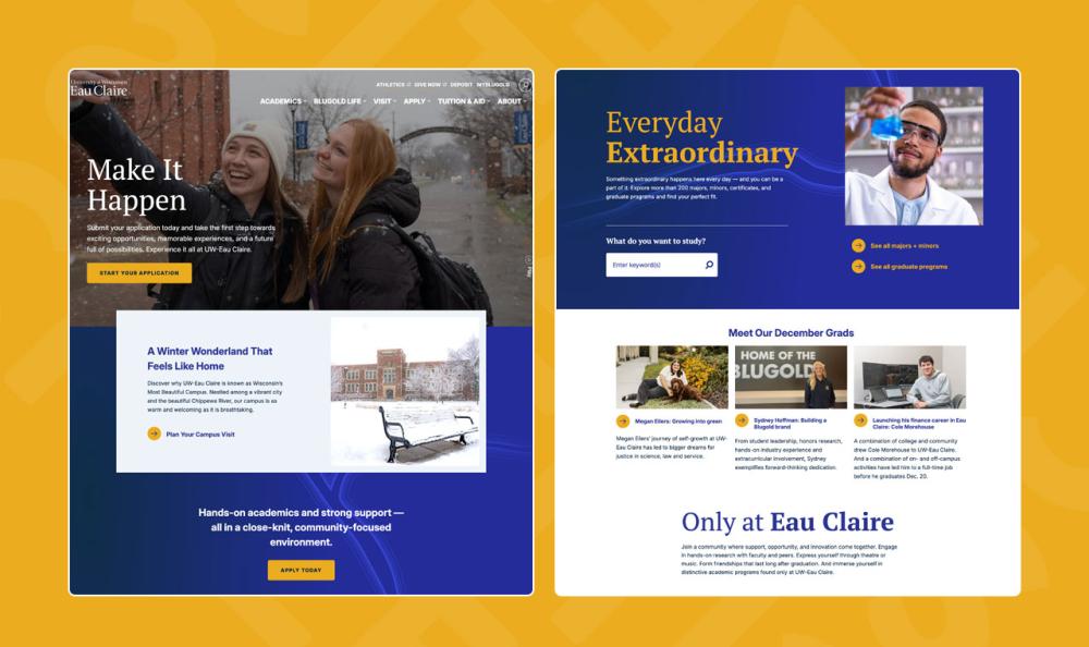Screenshot of web pages from UWEC website