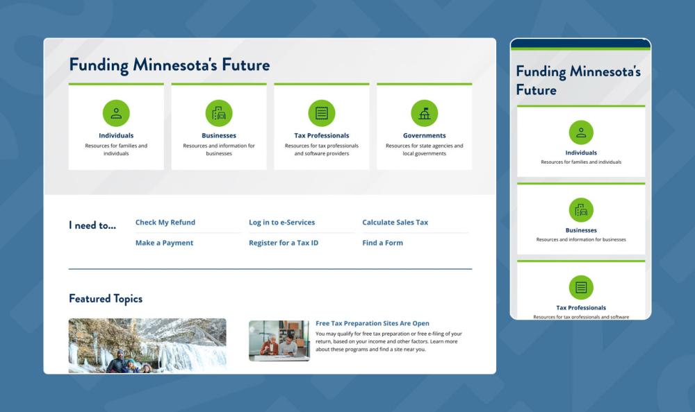 screenshot of Dept of Revenue website homepage