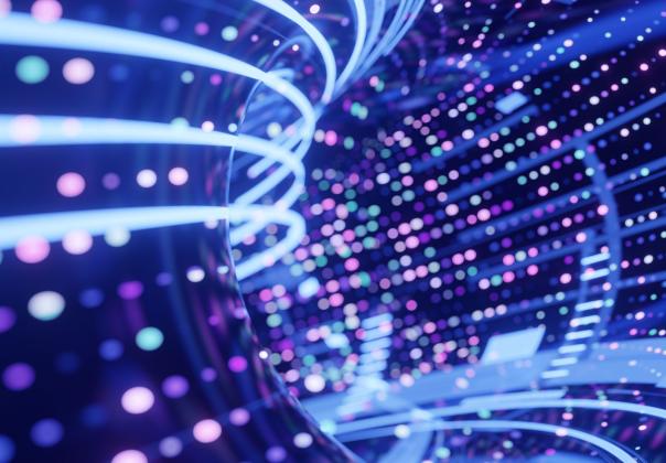 abstract background image of glowing wires and dots, representing technology
