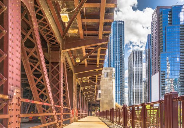 Lake Shore Drive in Chicago with buildings and bridges