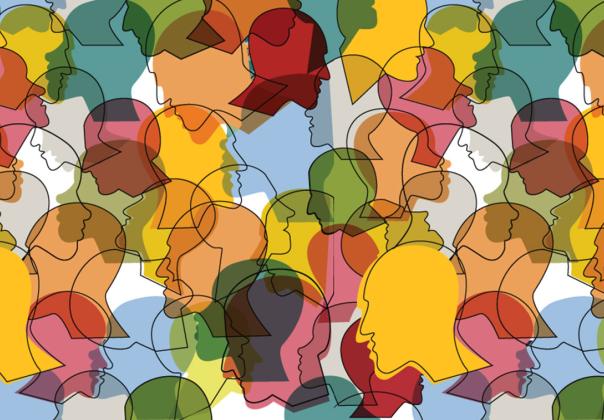 many different people profile heads in different colors