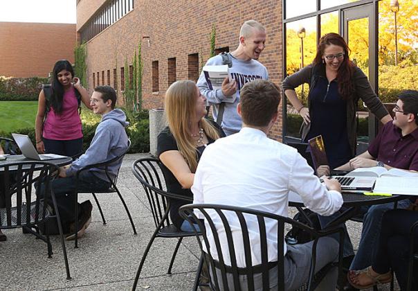 law students socializing outside