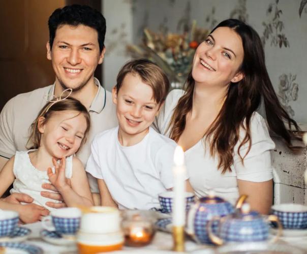 family of four, with two kids and two parents
