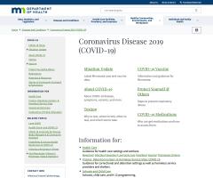 screenshot of MDH Covid landing page