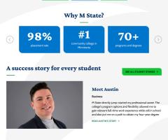 screenshot of Mstate homepage with stats and stories