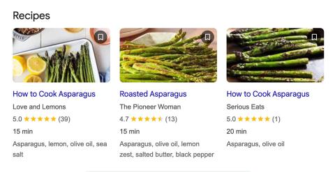 Sample of rich results from Google