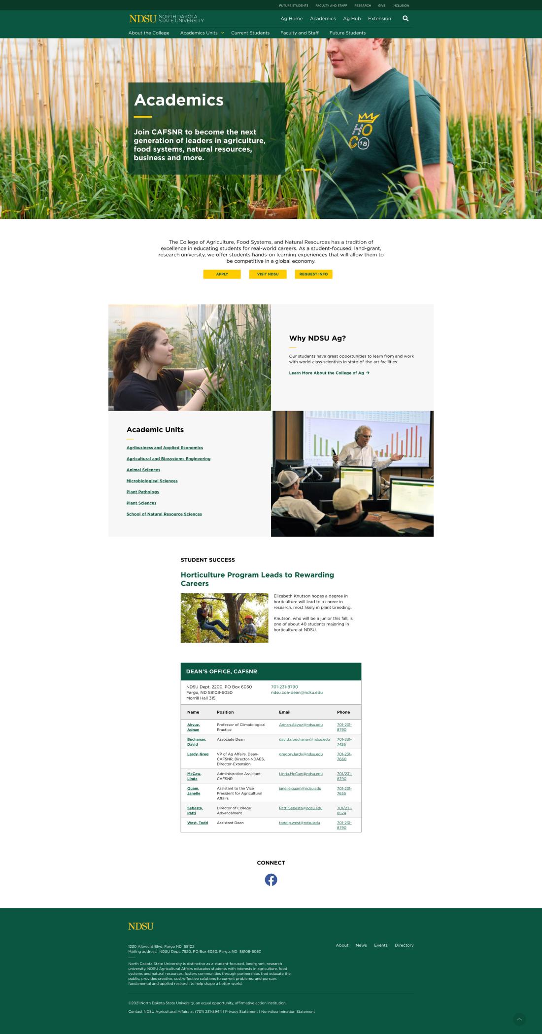 Academics homepage of NDSU