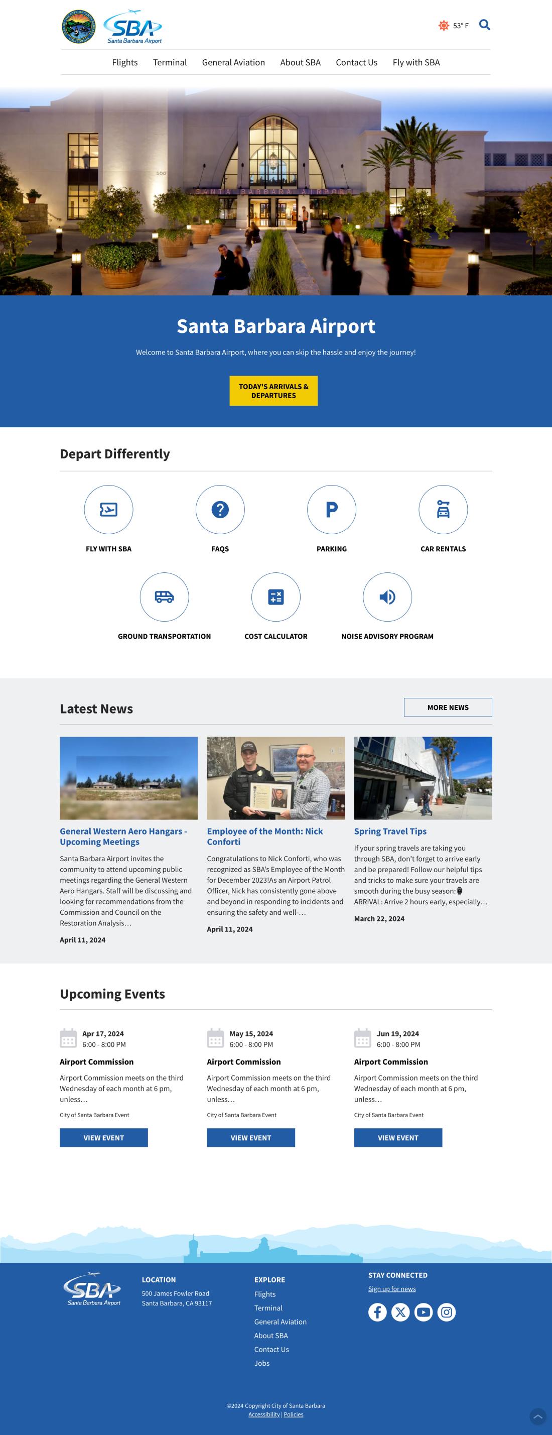 Santa Barbara airport homepage