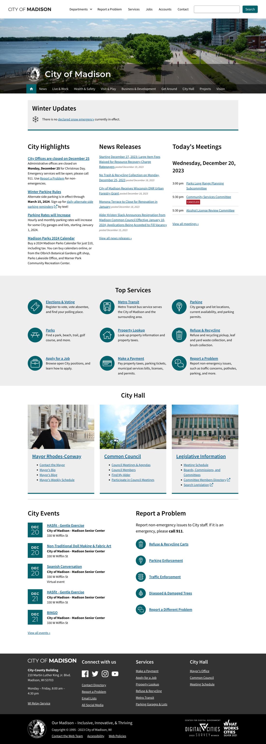 homepage for City of Madison website