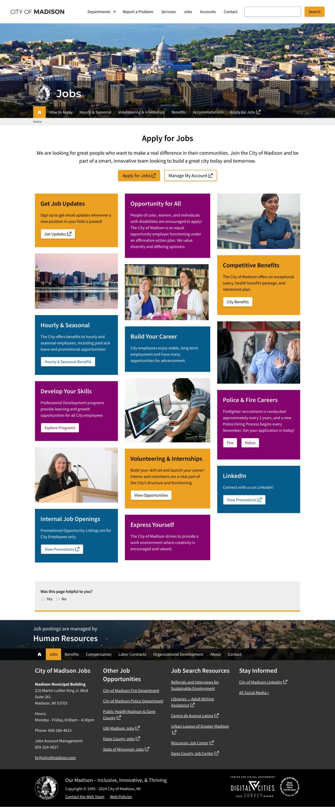 Jobs page for City of Madison website