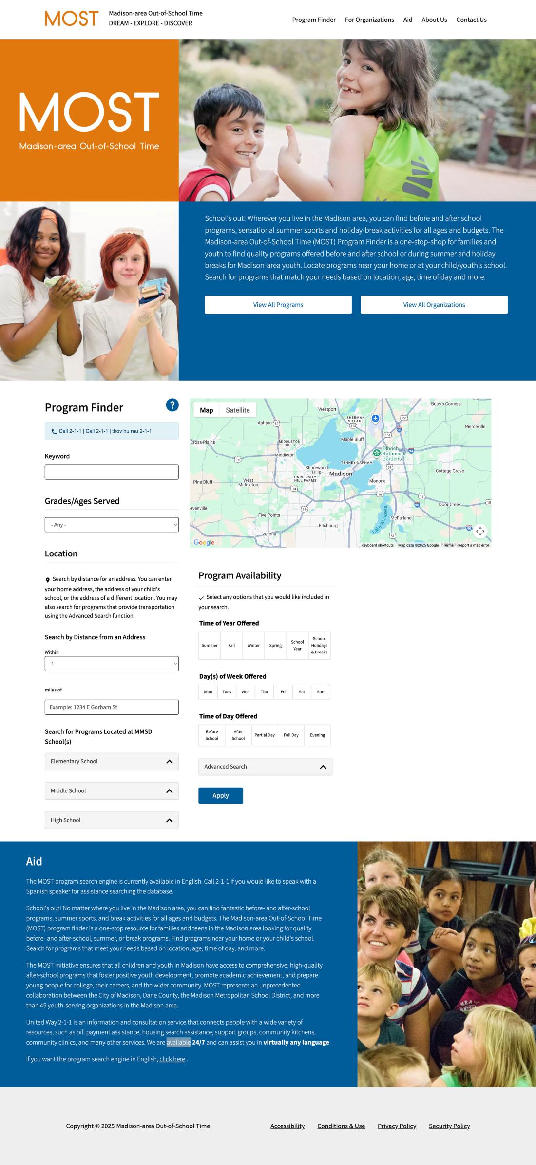 homepage of MOST Madison website