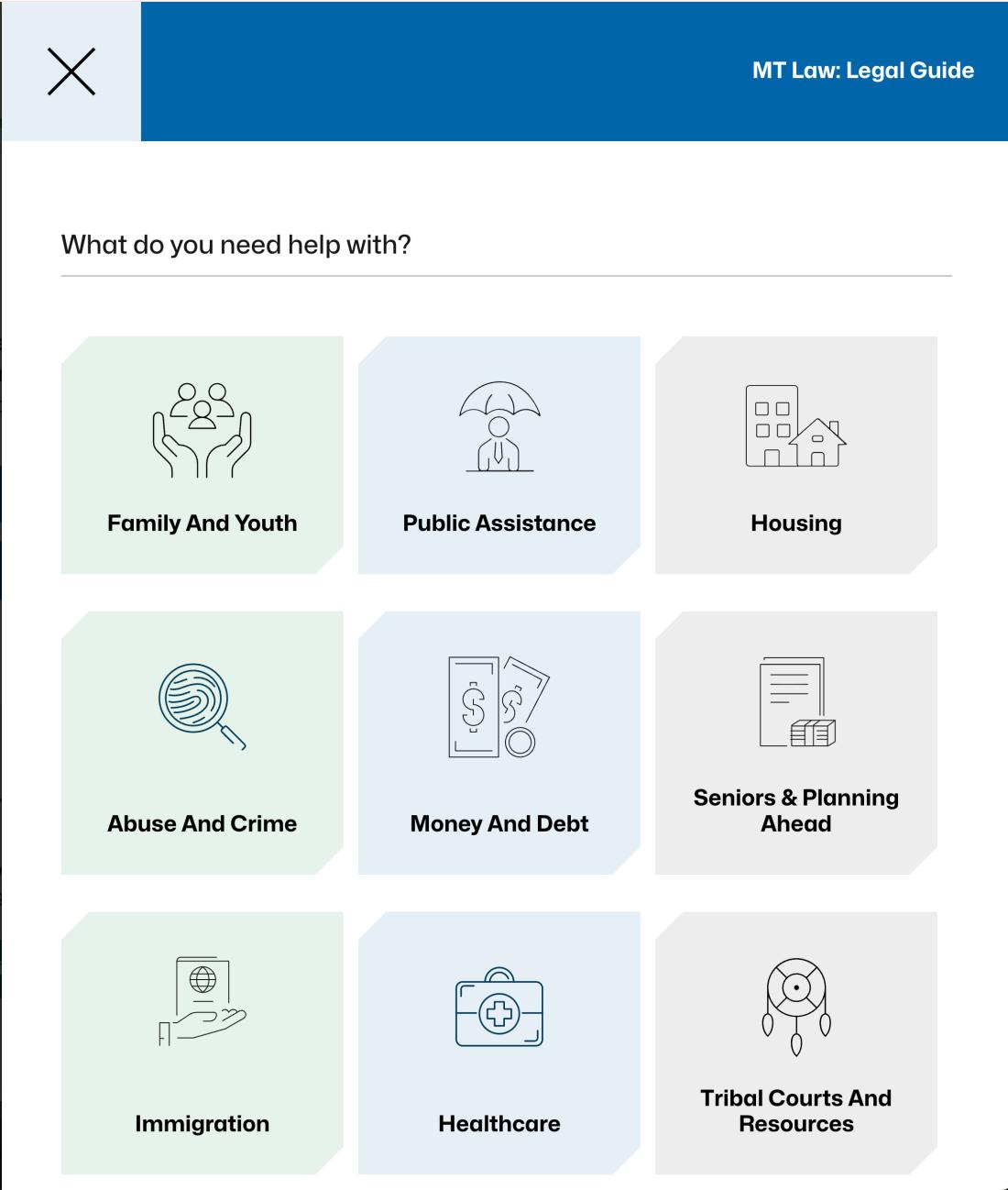 Application screen from Montana Law Help website