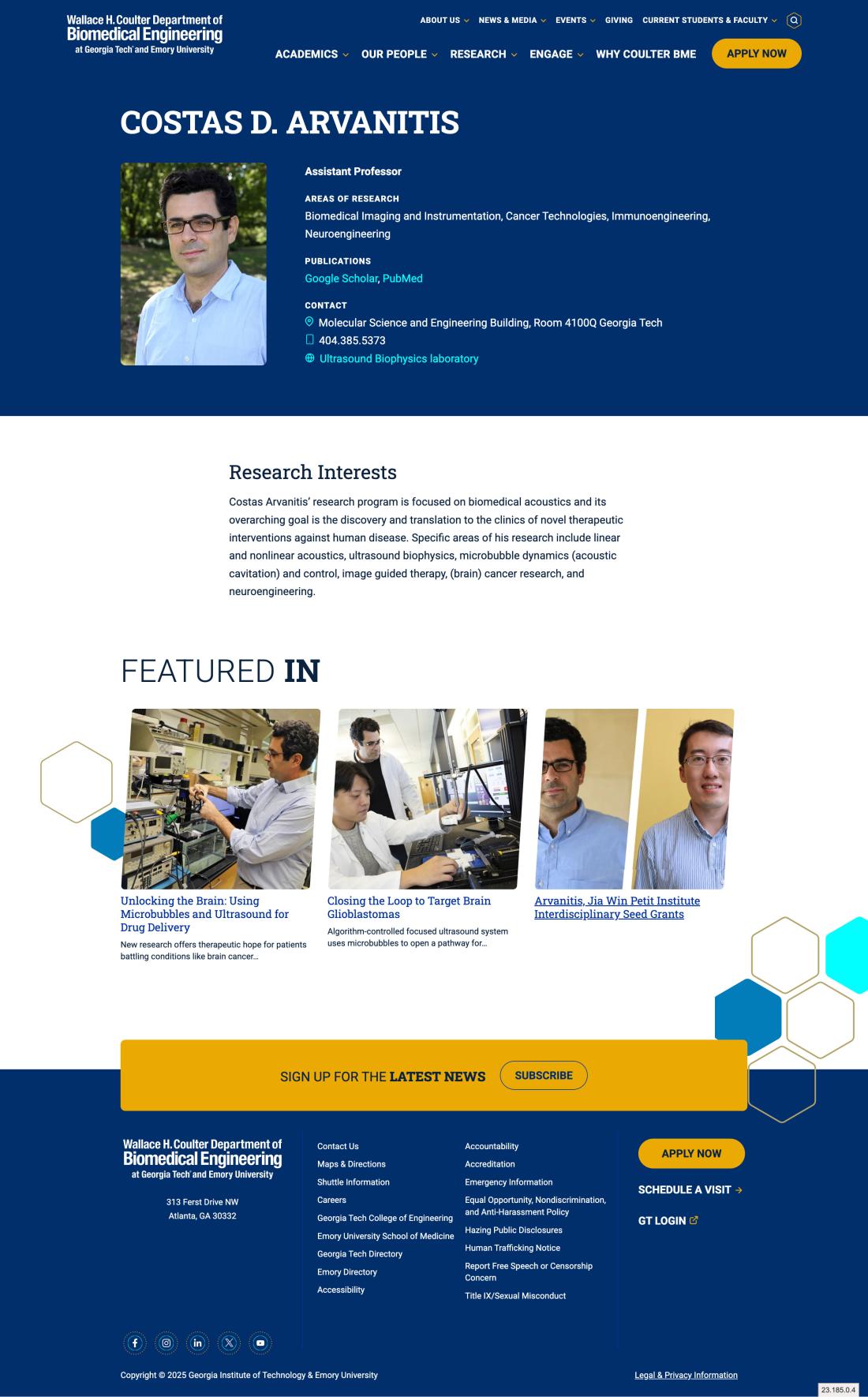 Screenshot of a staff bio page