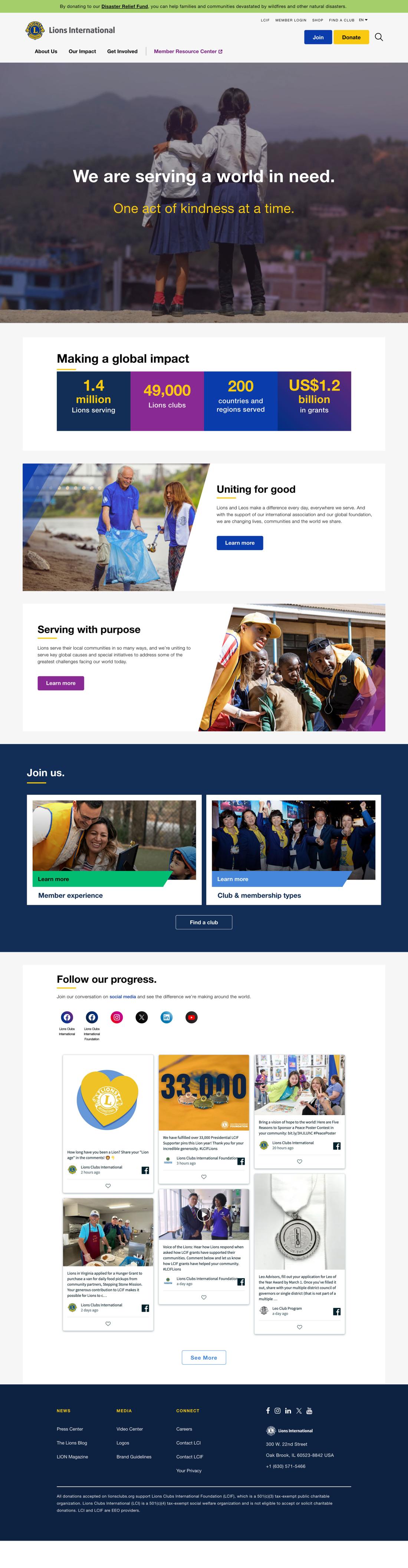 Lions Clubs homepage screenshot