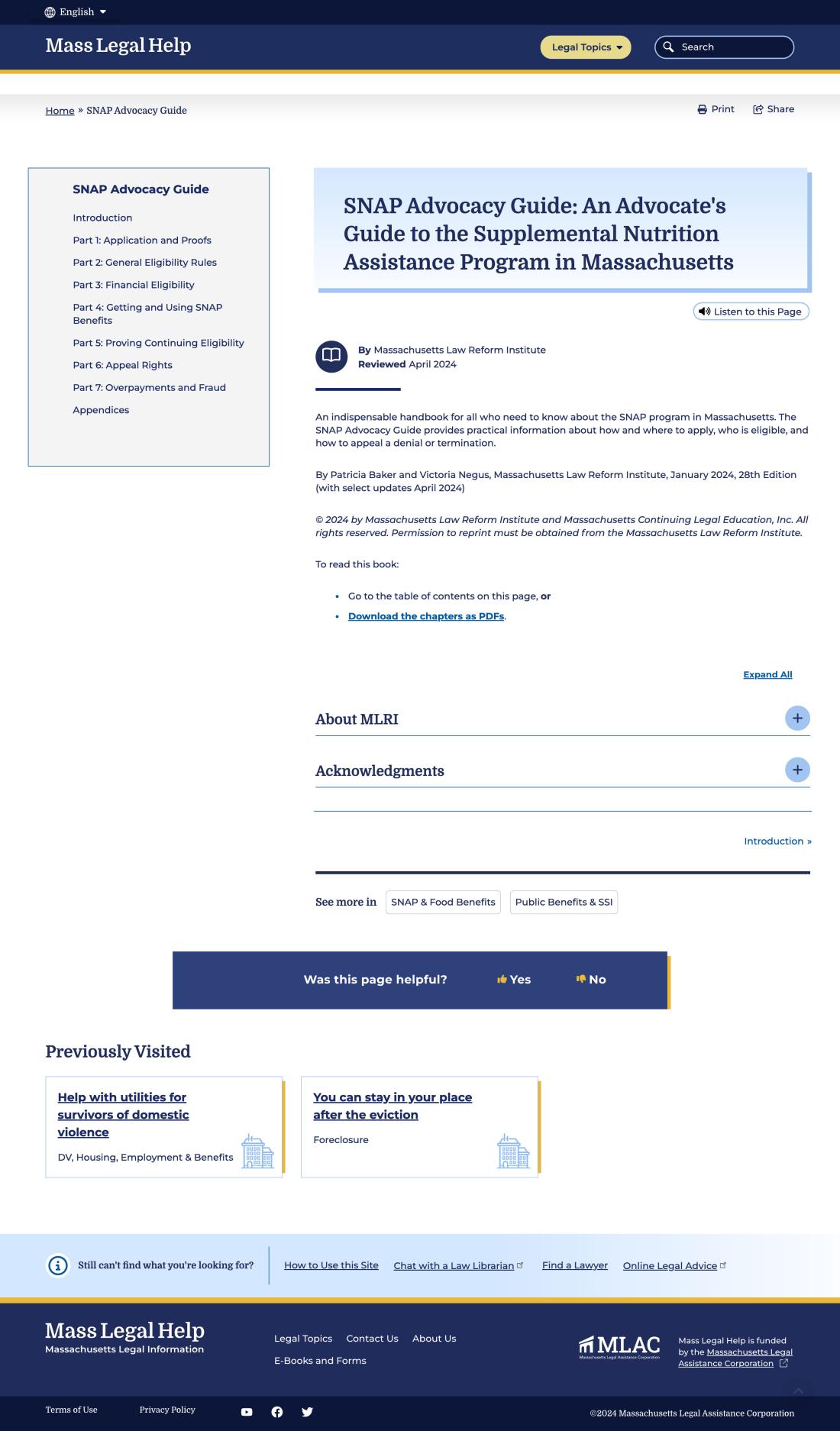 MassLegalHelp ebook page
