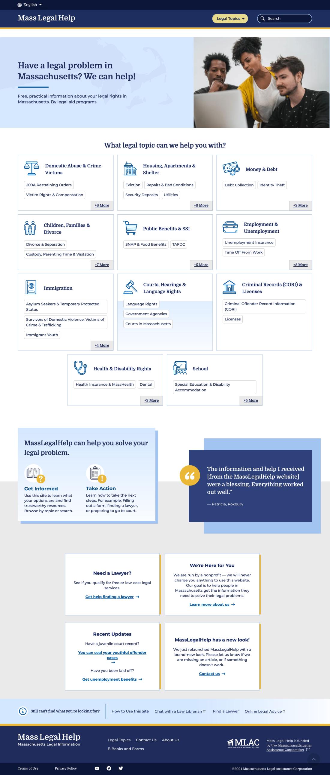 MassLegalHelp homepage