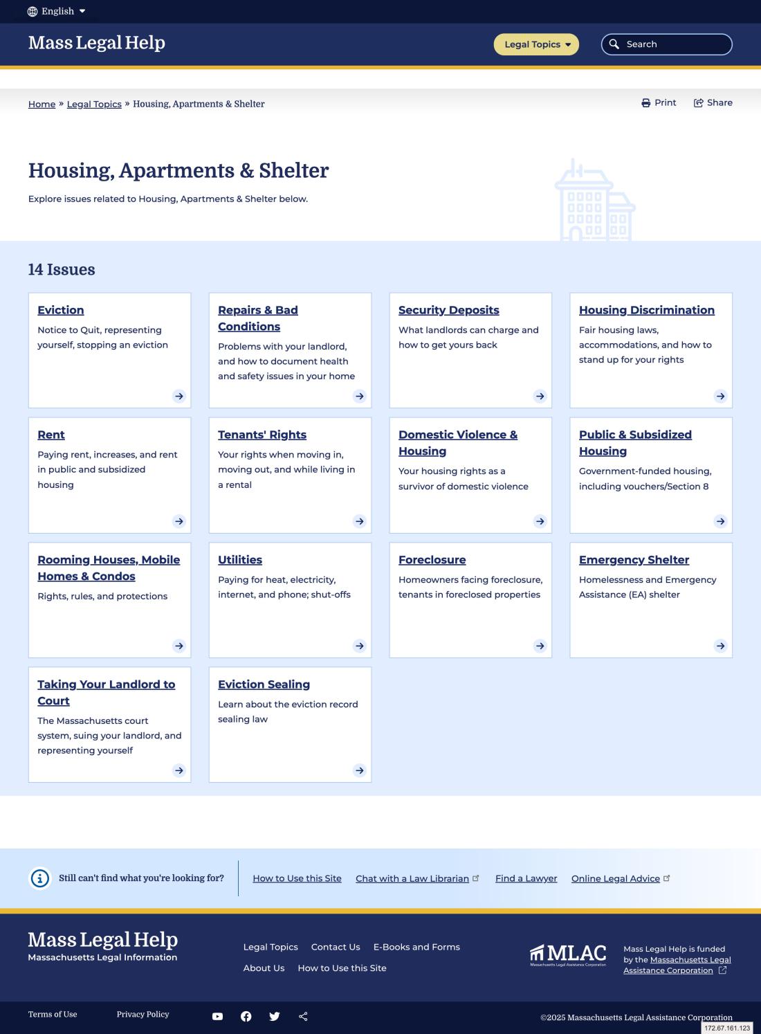 MassLegalHelp landing page