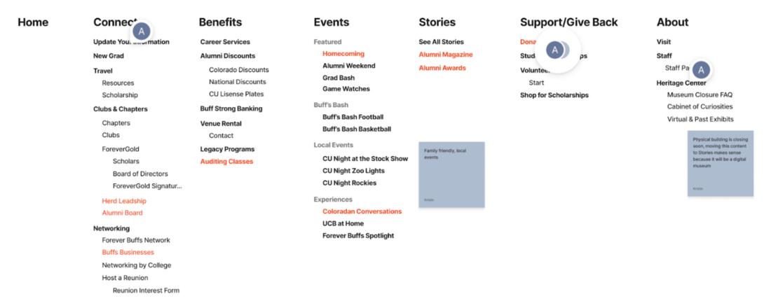 screenshot of revised site navigation in progress