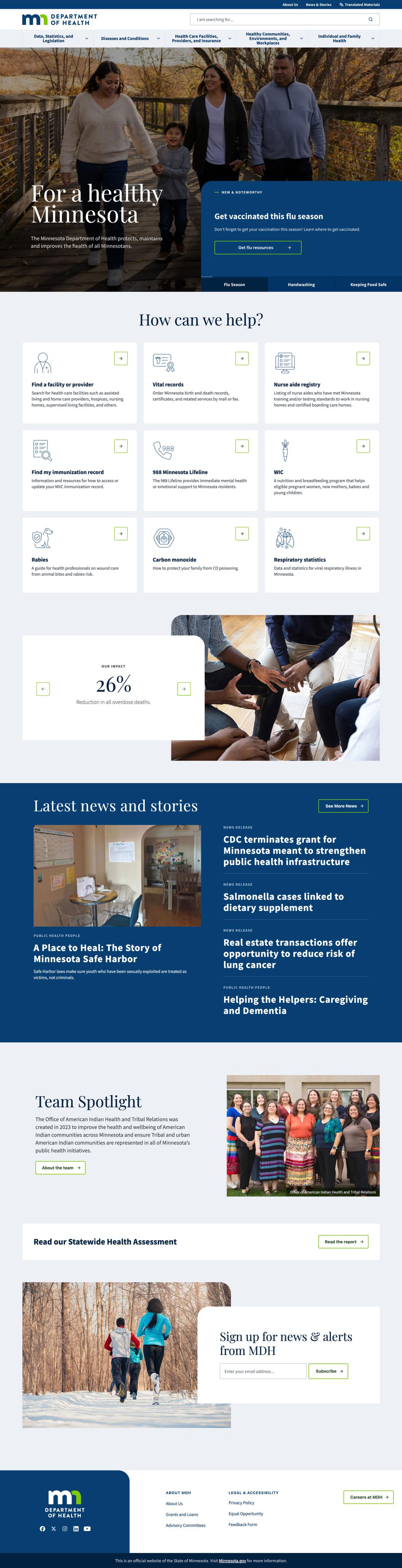 screenshot of MDH homepage