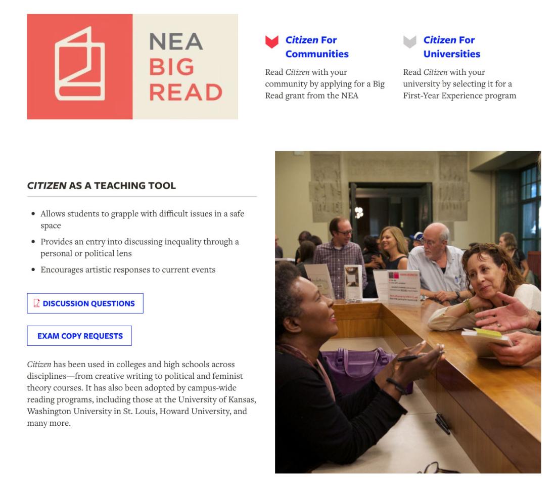 graywolf website, screenshot of Citizen in the Classroom page content