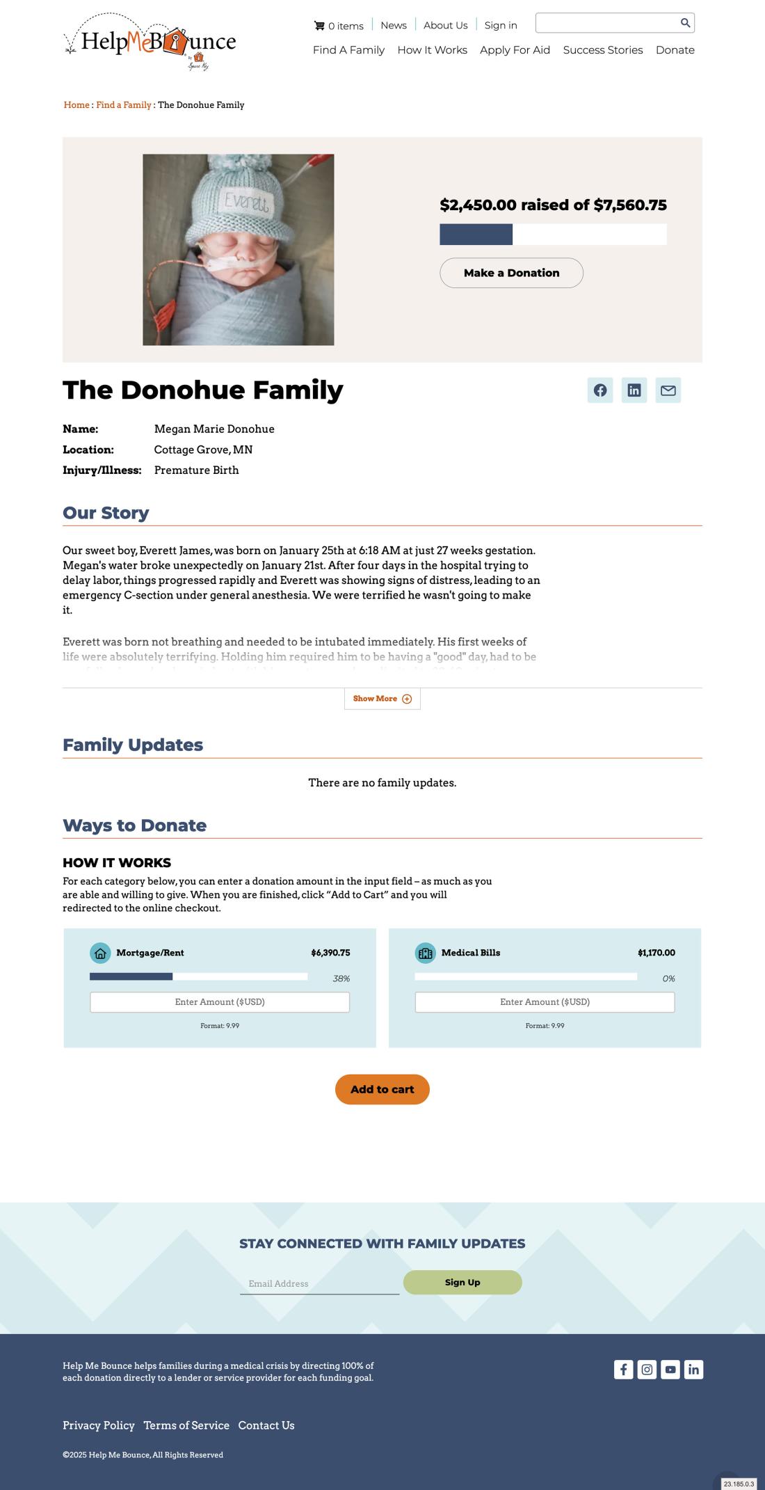 Help Me Bounce website campaign page