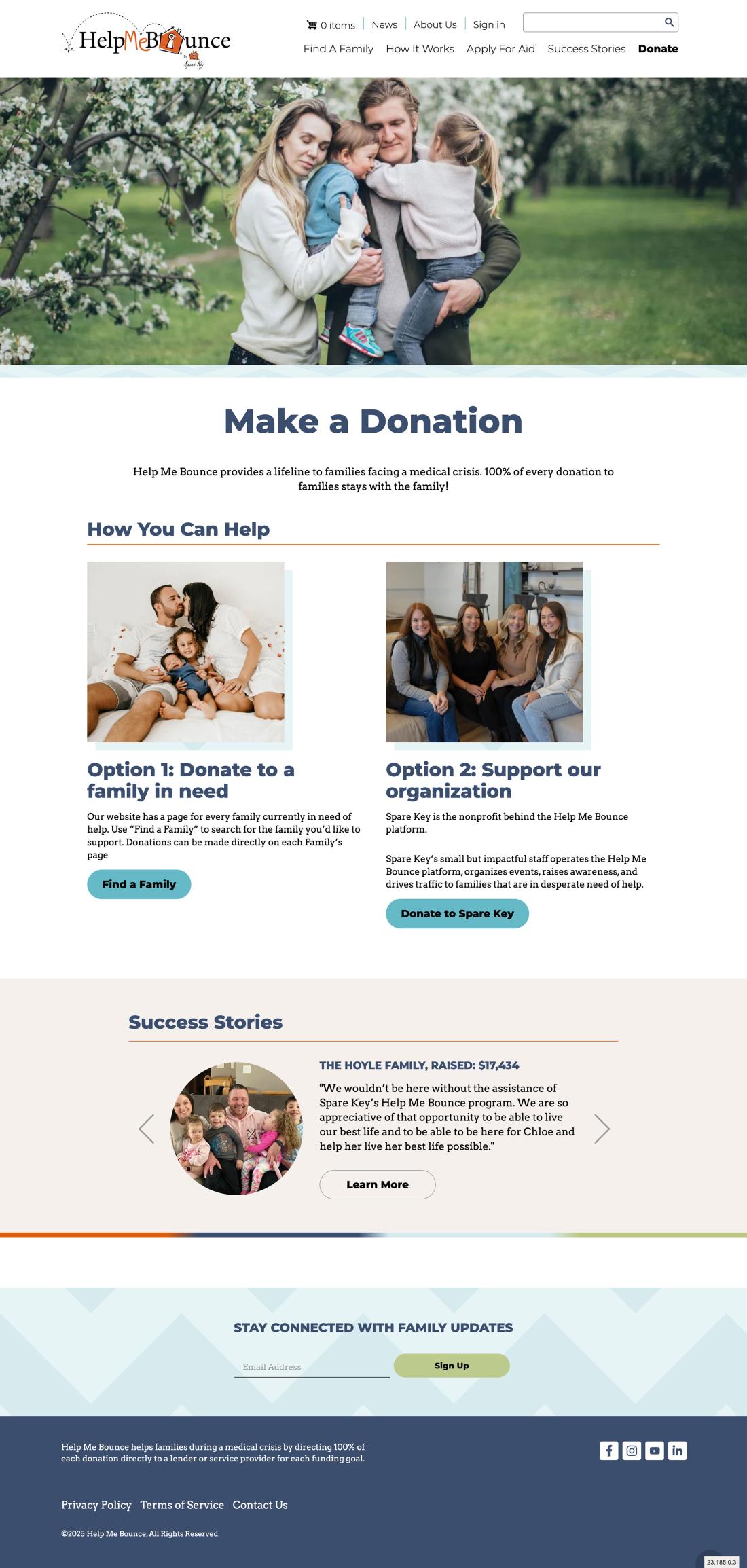 Help Me Bounce website donate page