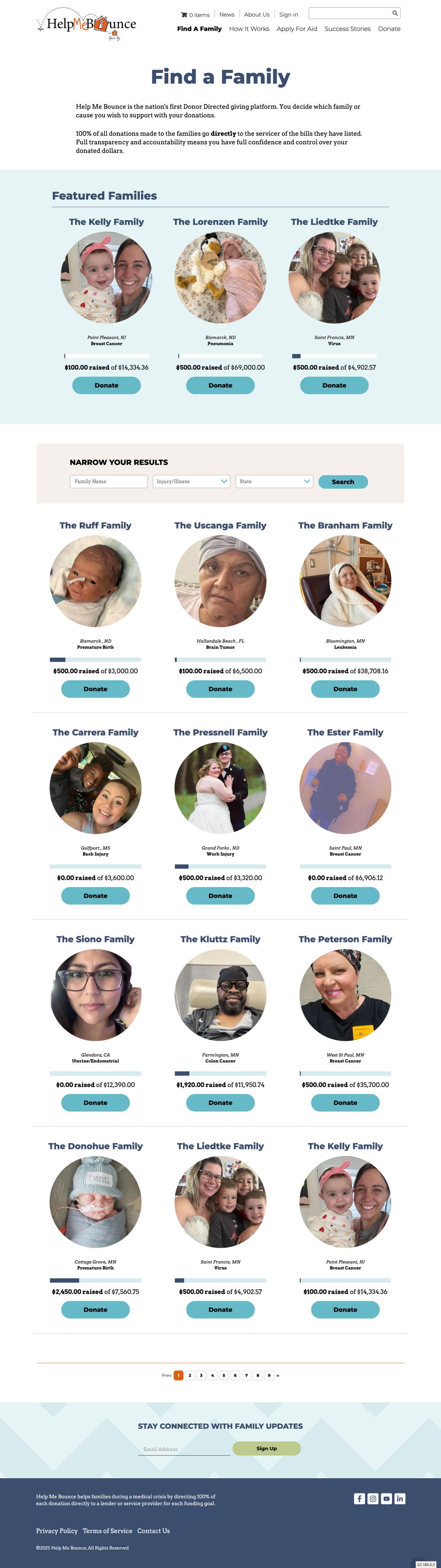 Help Me Bounce website family campaigns