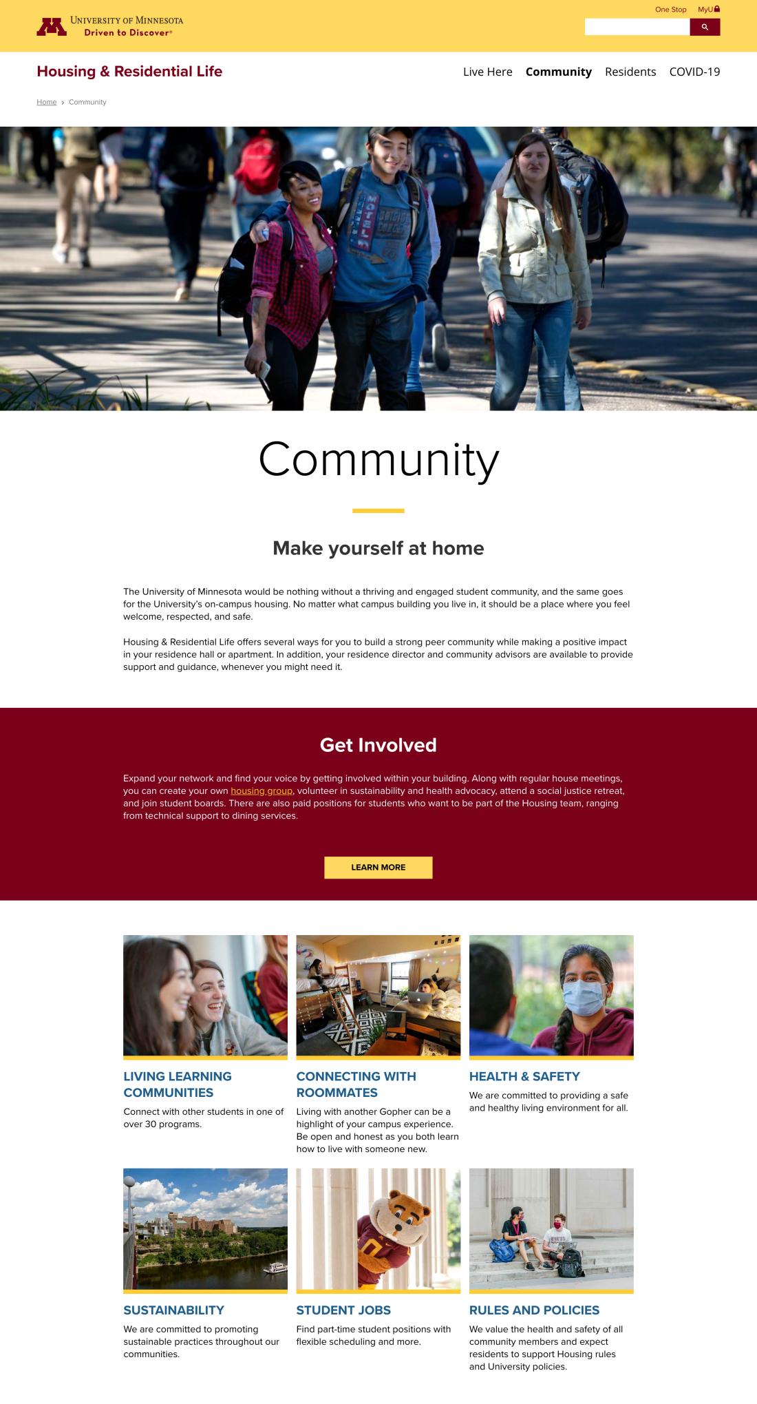 screenshot of the Housing Community page
